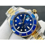 Rolex Submariner series, blue dial, blue bezel, 40mm, silver and gold Oyster bracelet.