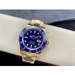 Rolex Submariner series, blue dial, blue bezel, 41mm, gold Oyster bracelet.