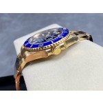 Rolex Submariner series, blue dial, blue bezel, 41mm, gold Oyster bracelet.
