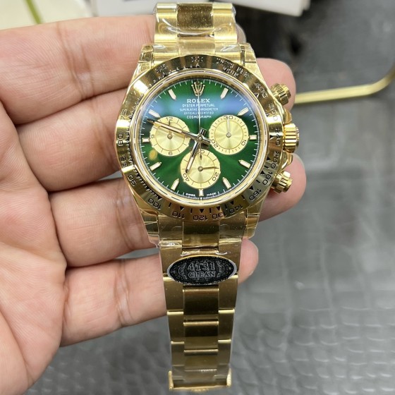 Rolex Daytona series, green dial, gold bezel, gold case, 40mm, gold Oyster bracelet.