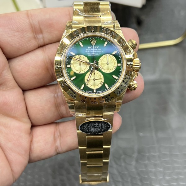 Rolex Daytona series, green dial, gold bezel, gold case, 40mm, gold Oyster bracelet.