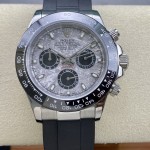 Rolex Daytona series, meteorite dial, black bezel, silver case, 40mm, black rubber strap.