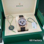 Rolex Daytona series, meteorite dial, black bezel, rose gold case, 40mm, rubber strap.