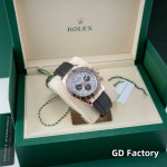 Rolex Daytona series, meteorite dial, black bezel, rose gold case, 40mm, rubber strap.