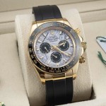 Rolex Daytona series, meteorite dial, black bezel, gold case, 40mm, rubber strap.