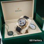 Rolex Daytona series, meteorite dial, black bezel, gold case, 40mm, rubber strap.