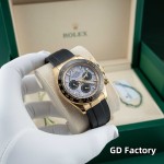 Rolex Daytona series, meteorite dial, black bezel, gold case, 40mm, rubber strap.