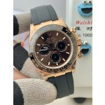 Rolex Daytona series, chocolate-colored dial, black bezel, rose gold case, 40mm, rubber strap.