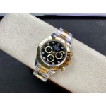 Rolex Daytona series, black dial, gold bezel, silver case, 40mm, gold and silver Oyster bracelet.