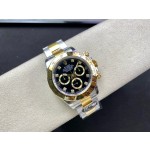 Rolex Daytona series, black dial, gold bezel, silver case, 40mm, gold and silver Oyster bracelet.