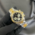 Rolex Daytona series, diamond-set black dial, gold bezel, silver case, 40mm, gold and silver Oyster bracelet.