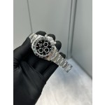 Rolex Daytona series, black dial, black bezel, silver case, 40mm, silver Oyster bracelet.
