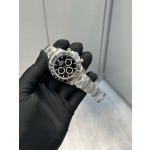 Rolex Daytona series, black dial, black bezel, silver case, 40mm, silver Oyster bracelet.