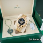 Rolex Daytona series, black dial, gold bezel, gold case, 40mm, gold Oyster bracelet.