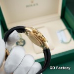 Rolex Daytona series, gold dial, black bezel, gold case, 40mm, rubber strap.