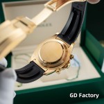 Rolex Daytona series, gold dial, black bezel, gold case, 40mm, rubber strap.