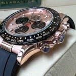 Rolex Daytona series, rose gold dial, black bezel, rose gold case, 40mm, rubber strap.