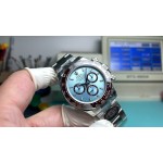 Rolex Daytona series, blue dial, black bezel, silver case, 40mm, silver Oyster bracelet.