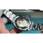 Rolex Daytona series, blue dial, black bezel, silver case, 40mm, silver Oyster bracelet.