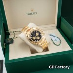 Rolex Daytona series, diamond-set black dial, gold bezel, gold case, 40mm, gold Oyster bracelet.