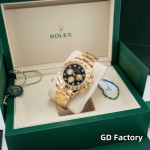 Rolex Daytona series, diamond-set black dial, gold bezel, gold case, 40mm, gold Oyster bracelet.