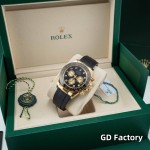 Rolex Daytona series, diamond-set black dial, black bezel, gold case, 40mm, rubber strap.