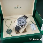 Rolex Daytona series, meteorite dial, black bezel, silver case, 40mm, rubber strap.