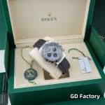 Rolex Daytona series, meteorite dial, black bezel, silver case, 40mm, rubber strap.