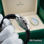 Rolex Daytona series, meteorite dial, black bezel, silver case, 40mm, rubber strap.