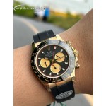 Rolex Daytona series, black dial, black bezel, gold case, 40mm, rubber strap.