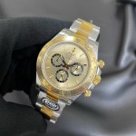 Rolex Daytona series, gold dial, gold bezel, silver case, 40mm, gold and silver Oyster bracelet.