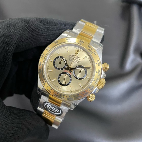 Rolex Daytona series, gold dial, gold bezel, silver case, 40mm, gold and silver Oyster bracelet.