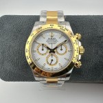 Rolex Daytona series, white dial, gold bezel, silver case, 40mm, gold and silver Oyster bracelet.