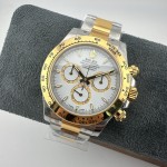 Rolex Daytona series, white dial, gold bezel, silver case, 40mm, gold and silver Oyster bracelet.