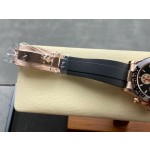 Rolex Daytona series, black dial, black bezel, rose gold case, 40mm, rubber strap.