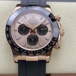Rolex Daytona series, rose gold dial, black bezel, rose gold case, 40mm, rubber strap.