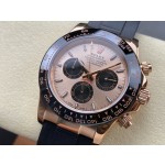Rolex Daytona series, rose gold dial, black bezel, rose gold case, 40mm, rubber strap.