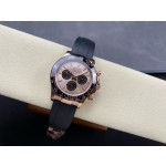 Rolex Daytona series, rose gold dial, black bezel, rose gold case, 40mm, rubber strap.