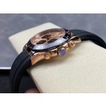 Rolex Daytona series, rose gold dial, black bezel, rose gold case, 40mm, rubber strap.