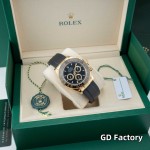 Rolex Daytona series, black dial, black bezel, gold case, 40mm, rubber strap.
