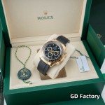 Rolex Daytona series, black dial, black bezel, gold case, 40mm, rubber strap.