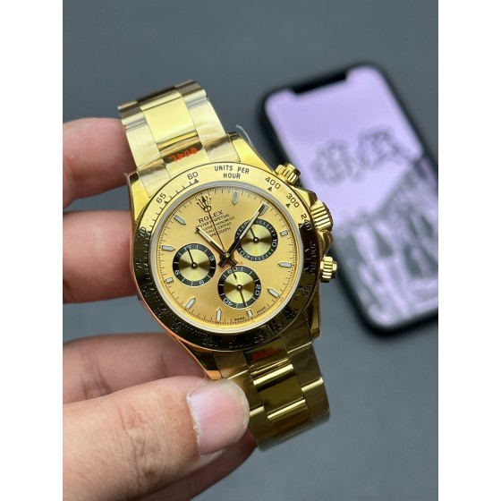 Rolex Daytona series, gold dial, gold bezel, gold case, 40mm, gold Oyster bracelet.