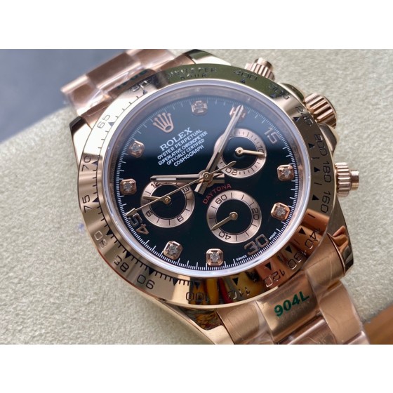Rolex Daytona series, diamond-set black dial, rose gold bezel, rose gold case, 40mm, rose gold Oyster bracelet.