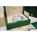 Rolex Explorer series, blue dial, silver case, silver bracelet.