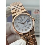 Rolex Explorer series, white dial, rose gold case, rose gold bracelet.