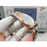 Rolex Explorer series, white dial, rose gold case, rose gold bracelet.