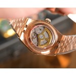 Rolex Explorer series, white dial, rose gold case, rose gold bracelet.