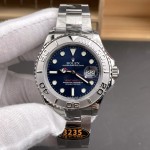 Rolex Yacht-Master series, blue dial, silver bezel, silver case, 40mm, silver Oyster bracelet.