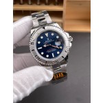 Rolex Yacht-Master series, blue dial, silver bezel, silver case, 40mm, silver Oyster bracelet.
