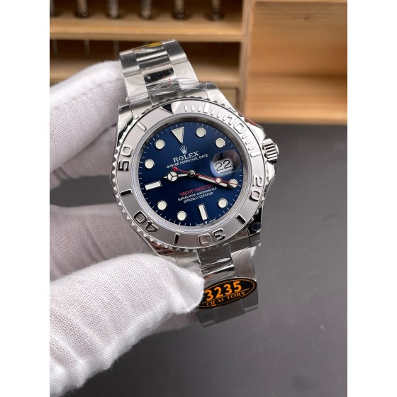 Rolex Yacht-Master series, blue dial, silver bezel, silver case, 40mm, silver Oyster bracelet.